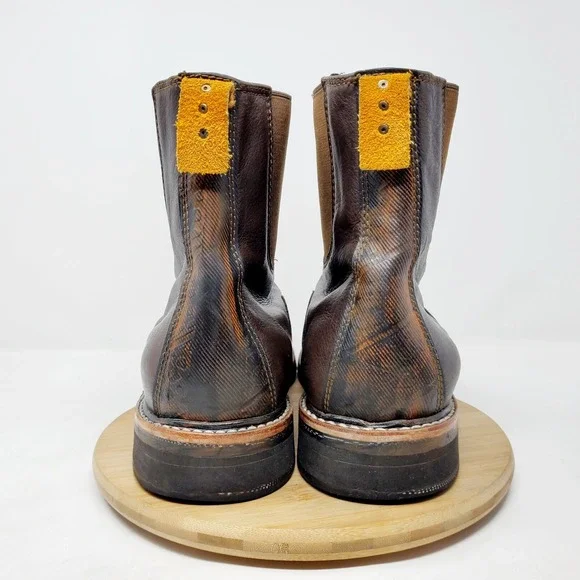 PSKaufman Chelsea Boots Mens 13‎ Brown Leather Front Zip Brogue Cap Toe Shoes